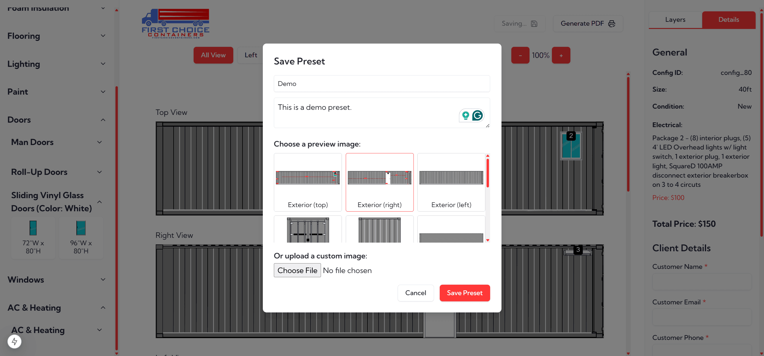 Save configuration as preset