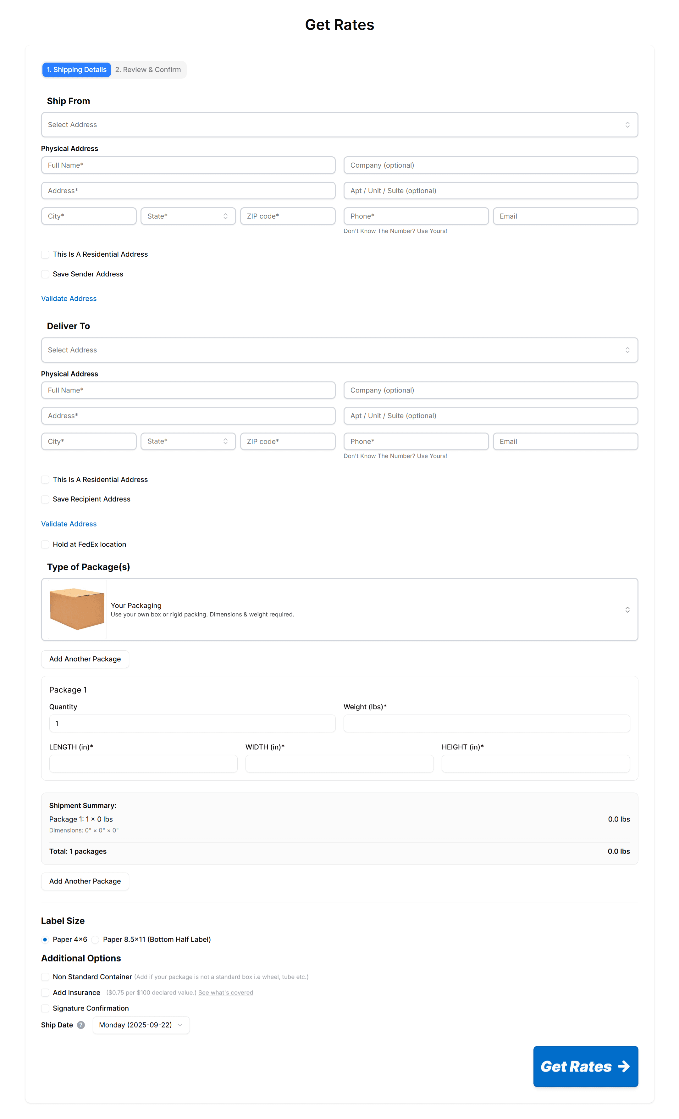 Create Shipment step 1