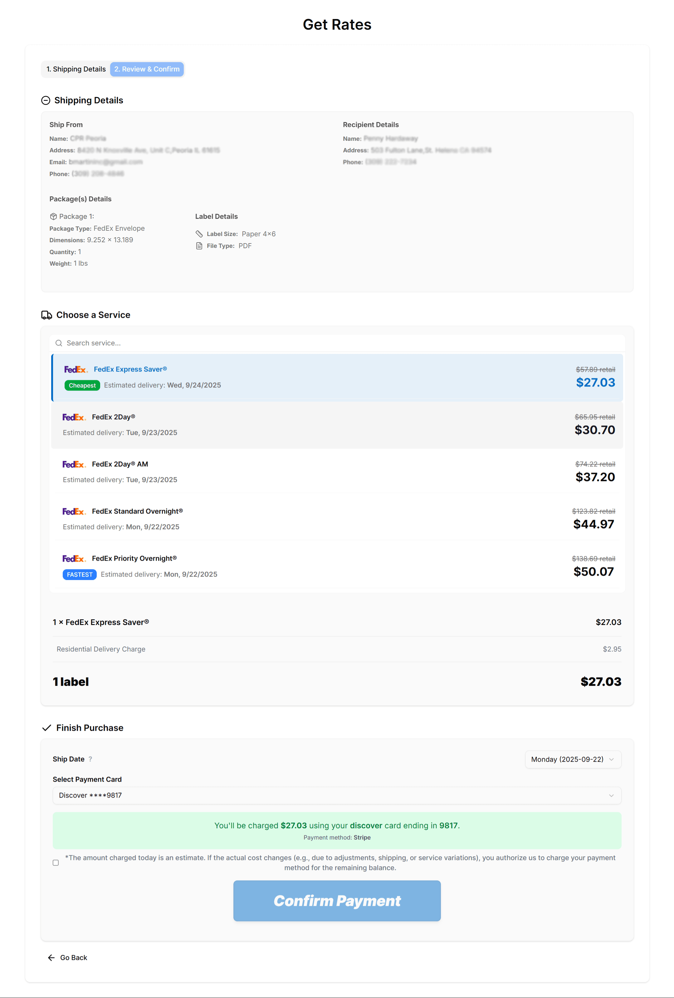 Create Shipment step 2