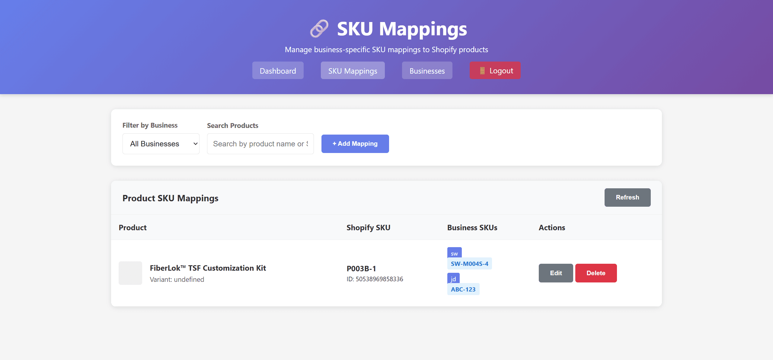 Purchase Order Mappings with Shopify SKUs